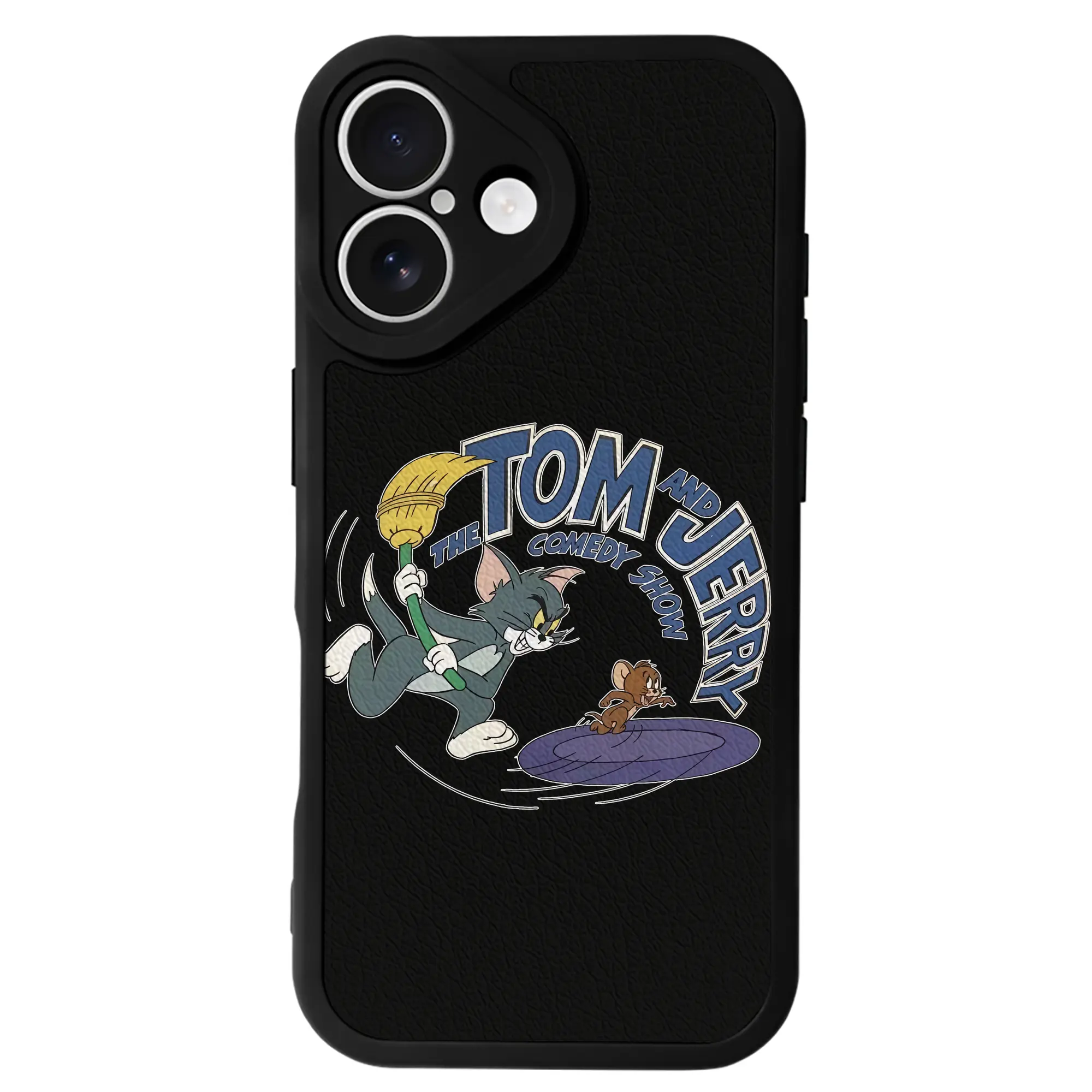 トムとジェリー グッズ トム - IPhone 16シリーズ対応 ・ シリコンスマホケース ・ レザー調 ・ 高精度フィット ・ 耐衝撃 ・ ワイヤレス充電対応 ・ 精密カット